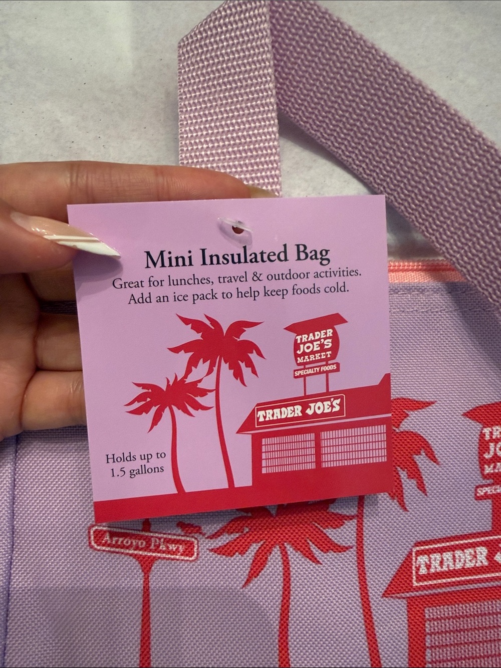 NWT Trader Joe's Lavender & Red Mini Insulated Bag - Picture 5 of 5